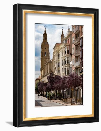 Calle Portales with Santa Maria De La Redonda Cathedral in Logrono, La Rioja, Spain, Europe-Martin Child-Framed Photographic Print