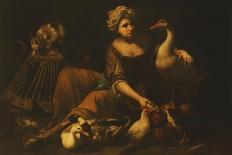 A Girl Feeding Cockerels, with a Cat on a Basket, a Goose, Duck and other Birds-called Mao Salini Tommaso-Giclee Print