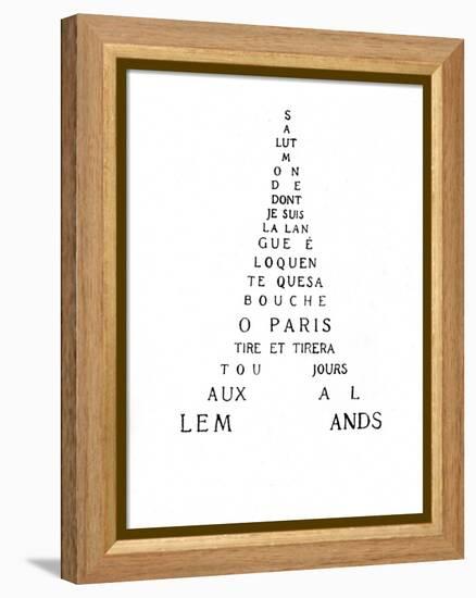 Calligram by French Poet Guillaume Apollinaire, 1918 : Eiffel Tower-null-Framed Stretched Canvas