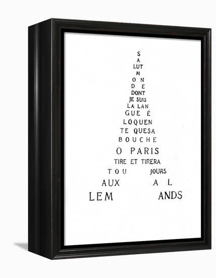 Calligram by French Poet Guillaume Apollinaire, 1918 : Eiffel Tower-null-Framed Stretched Canvas