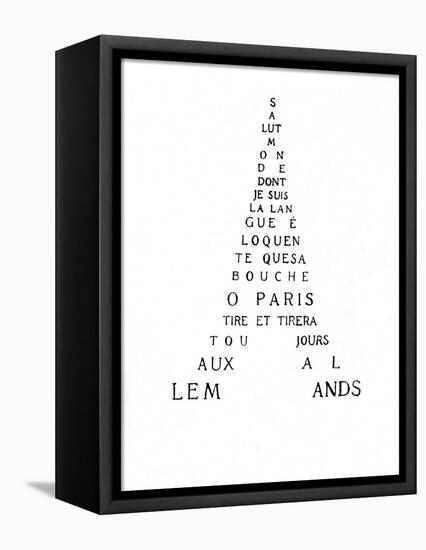 Calligram by French Poet Guillaume Apollinaire, 1918 : Eiffel Tower-null-Framed Stretched Canvas