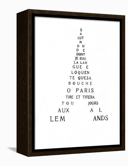 Calligram by French Poet Guillaume Apollinaire, 1918 : Eiffel Tower-null-Framed Stretched Canvas