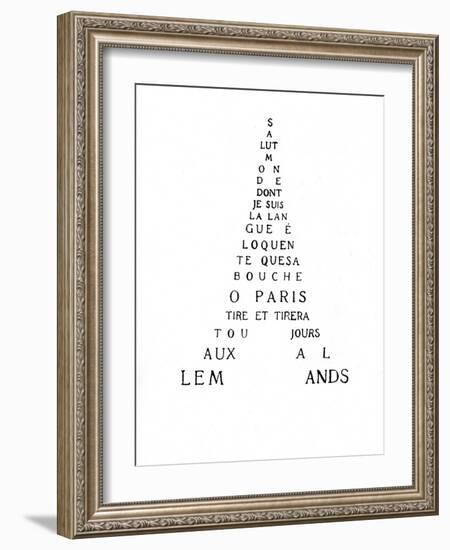 Calligram by French Poet Guillaume Apollinaire, 1918 : Eiffel Tower-null-Framed Photo