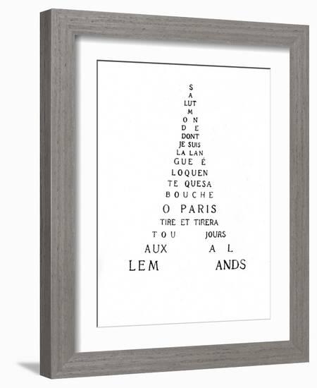 Calligram by French Poet Guillaume Apollinaire, 1918 : Eiffel Tower-null-Framed Photo