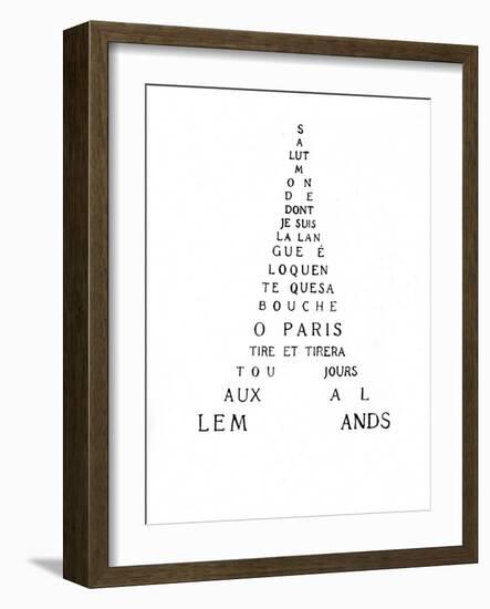 Calligram by French Poet Guillaume Apollinaire, 1918 : Eiffel Tower-null-Framed Photo