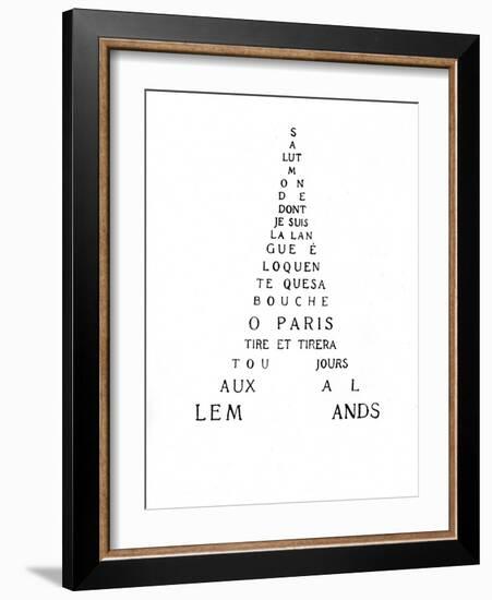 Calligram by French Poet Guillaume Apollinaire, 1918 : Eiffel Tower-null-Framed Photo