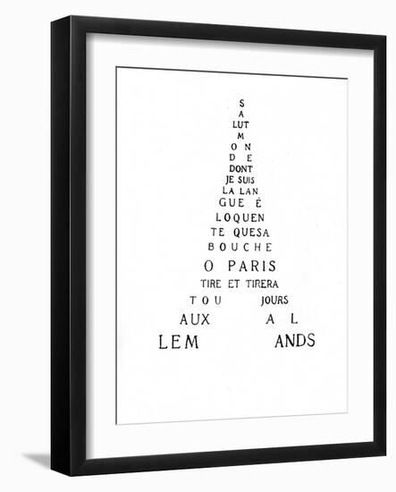 Calligram by French Poet Guillaume Apollinaire, 1918 : Eiffel Tower-null-Framed Photo