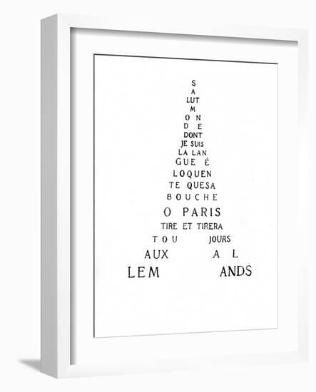 Calligram by French Poet Guillaume Apollinaire, 1918 : Eiffel Tower-null-Framed Photo