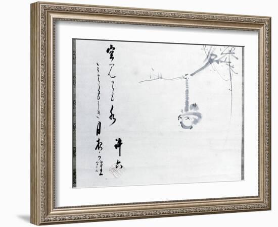 Calligraphy by Matsuo Basho, with a painting by one of his pupils, Japanese, 17th century-Werner Forman-Framed Photographic Print