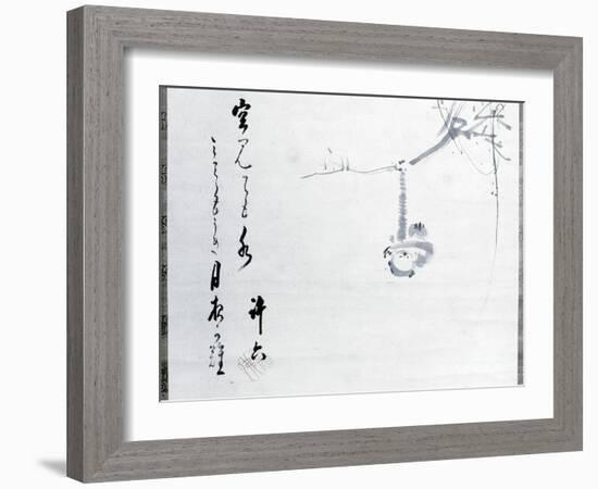 Calligraphy by Matsuo Basho, with a painting by one of his pupils, Japanese, 17th century-Werner Forman-Framed Photographic Print