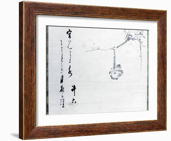 Calligraphy by Matsuo Basho, with a painting by one of his pupils, Japanese, 17th century-Werner Forman-Framed Photographic Print