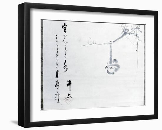 Calligraphy by Matsuo Basho, with a painting by one of his pupils, Japanese, 17th century-Werner Forman-Framed Photographic Print