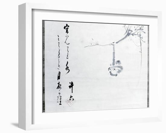 Calligraphy by Matsuo Basho, with a painting by one of his pupils, Japanese, 17th century-Werner Forman-Framed Photographic Print