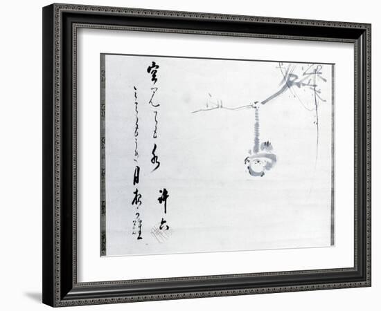 Calligraphy by Matsuo Basho, with a painting by one of his pupils, Japanese, 17th century-Werner Forman-Framed Photographic Print