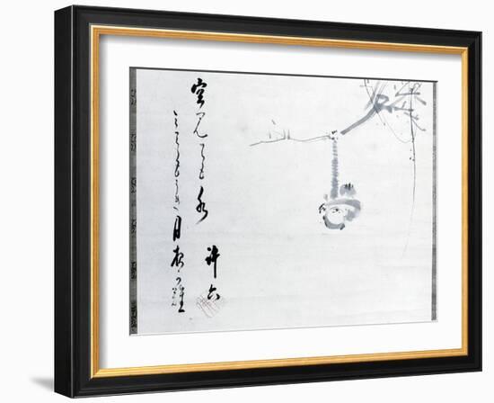 Calligraphy by Matsuo Basho, with a painting by one of his pupils, Japanese, 17th century-Werner Forman-Framed Photographic Print