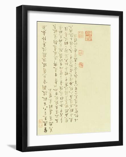 Calligraphy from Two Girls Gathering Water Caltrops from a Boat-Chinese School-Framed Giclee Print