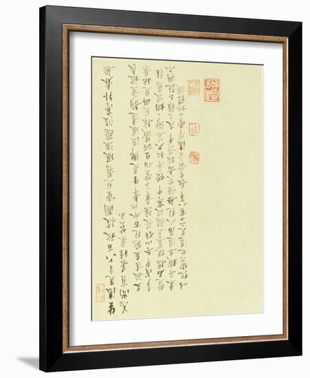 Calligraphy from Two Girls Gathering Water Caltrops from a Boat-Chinese School-Framed Giclee Print