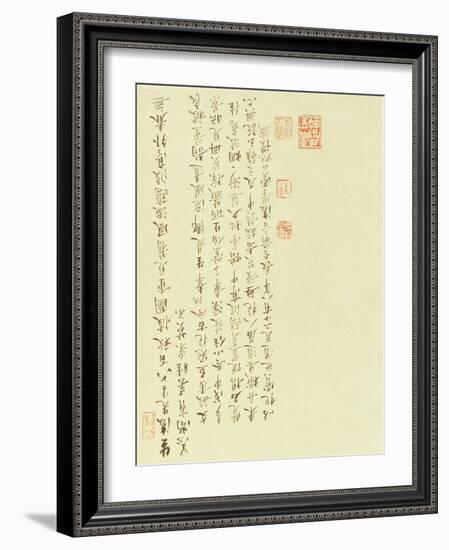 Calligraphy from Two Girls Gathering Water Caltrops from a Boat-Chinese School-Framed Giclee Print