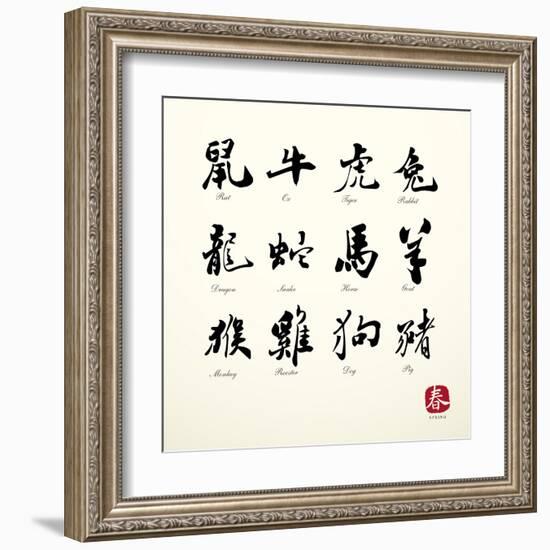 Calligraphy Zodiac Symbols-kchungtw-Framed Art Print