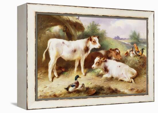 Calves and Poultry by a Byre, 1922-Walter Hunt-Framed Premier Image Canvas