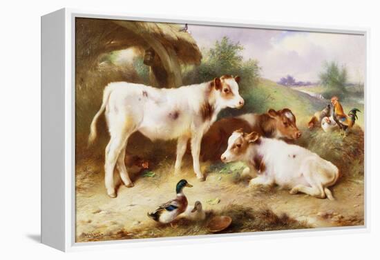 Calves and Poultry by a Byre, 1922-Walter Hunt-Framed Premier Image Canvas