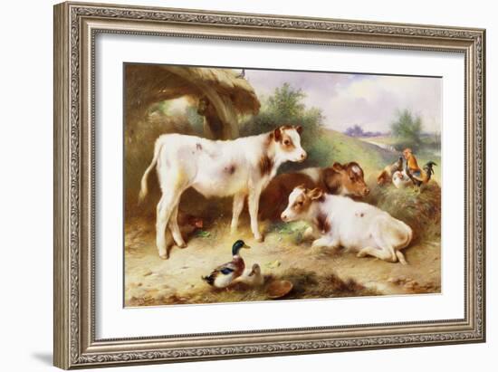 Calves and Poultry by a Byre, 1922-Walter Hunt-Framed Giclee Print