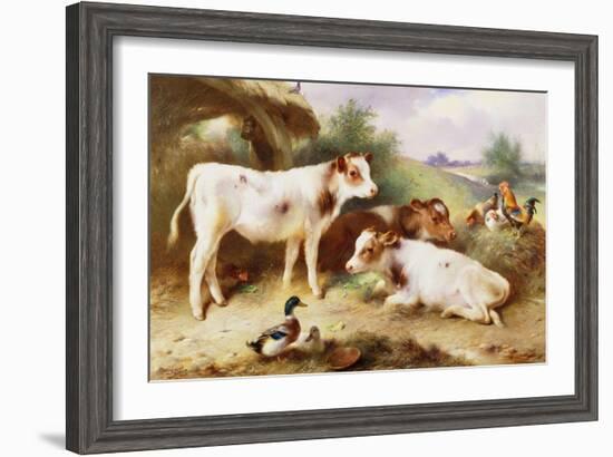 Calves and Poultry by a Byre, 1922-Walter Hunt-Framed Giclee Print