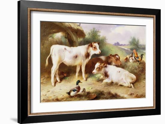 Calves and Poultry by a Byre, 1922-Walter Hunt-Framed Giclee Print