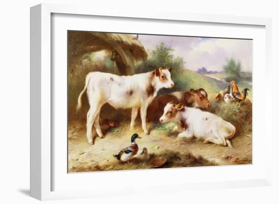 Calves and Poultry by a Byre, 1922-Walter Hunt-Framed Giclee Print