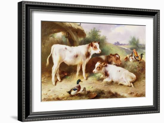 Calves and Poultry by a Byre, 1922-Walter Hunt-Framed Giclee Print