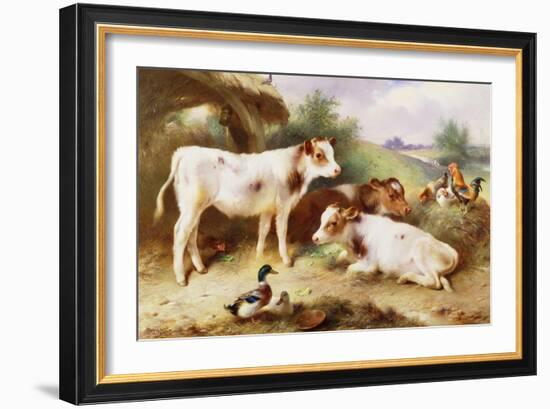 Calves and Poultry by a Byre-Walter Hunt-Framed Giclee Print