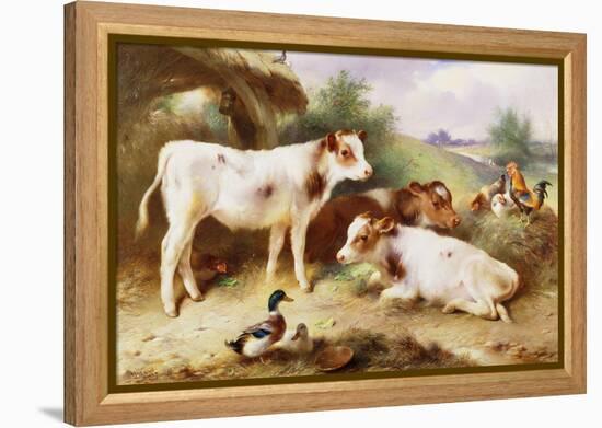 Calves and Poultry by a Byre-Walter Hunt-Framed Premier Image Canvas