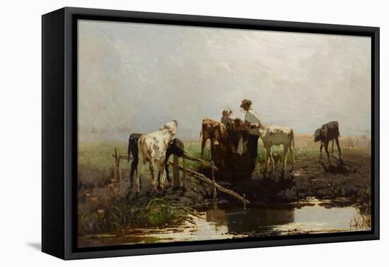 Calves at a Trough-Willem Maris-Framed Premier Image Canvas