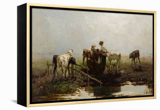 Calves at a Trough-Willem Maris-Framed Premier Image Canvas