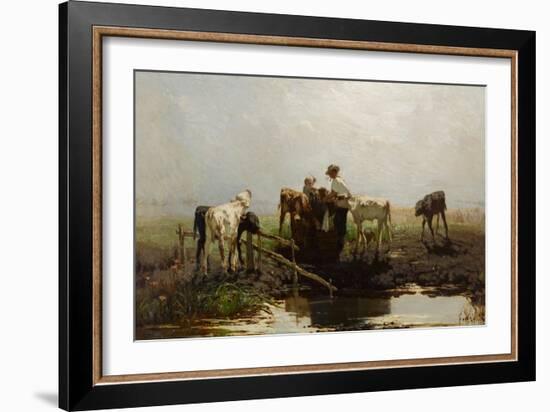 Calves at a Trough-Willem Maris-Framed Giclee Print