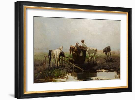 Calves at a Trough-Willem Maris-Framed Giclee Print