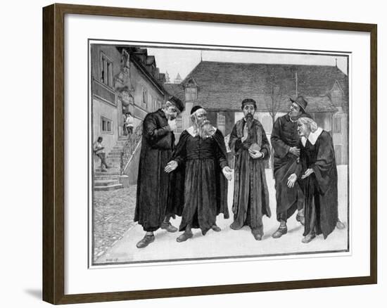 Calvin and the Four Syndics in the Courtyard of the College of Geneva-null-Framed Giclee Print