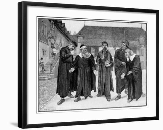 Calvin and the Four Syndics in the Courtyard of the College of Geneva-null-Framed Giclee Print