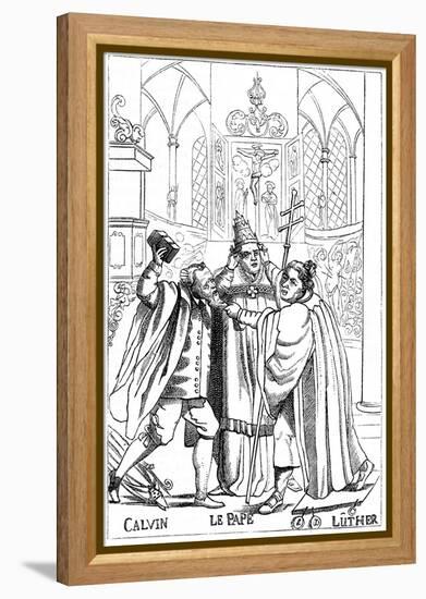 Calvin, Luther and the Pope Fighting Each Other, Published 1600-null-Framed Premier Image Canvas