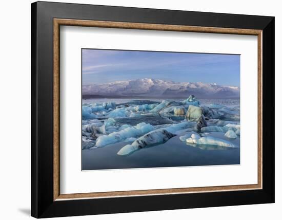 Calving icebergs in Jokulsarlon Glacier Lagoon in south Iceland-Chuck Haney-Framed Photographic Print