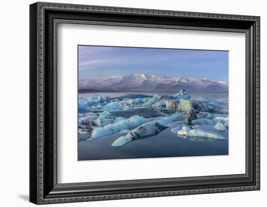 Calving icebergs in Jokulsarlon Glacier Lagoon in south Iceland-Chuck Haney-Framed Photographic Print