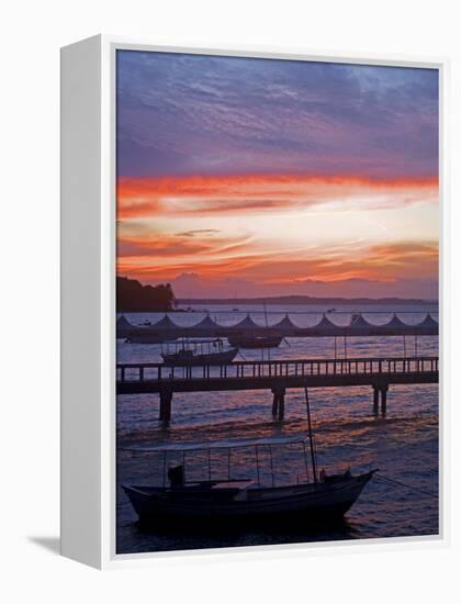 Camamu Bay, Island of Tinhare, Sunset over Jetty and Boats, Village of Morro De Sao Paulo, Brazil-Mark Hannaford-Framed Premier Image Canvas