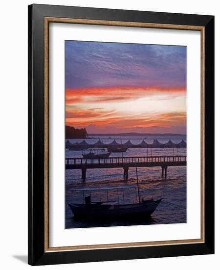 Camamu Bay, Island of Tinhare, Sunset over Jetty and Boats, Village of Morro De Sao Paulo, Brazil-Mark Hannaford-Framed Photographic Print