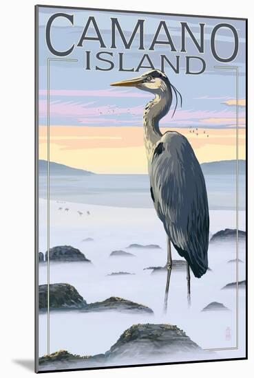 Camano Island, Washington - Blue Heron and Fog-Lantern Press-Mounted Art Print