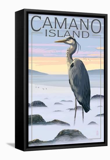 Camano Island, Washington - Blue Heron and Fog-Lantern Press-Framed Stretched Canvas