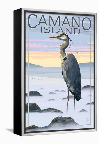 Camano Island, Washington - Blue Heron and Fog-Lantern Press-Framed Stretched Canvas