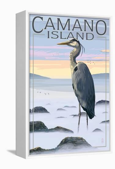 Camano Island, Washington - Blue Heron and Fog-Lantern Press-Framed Stretched Canvas