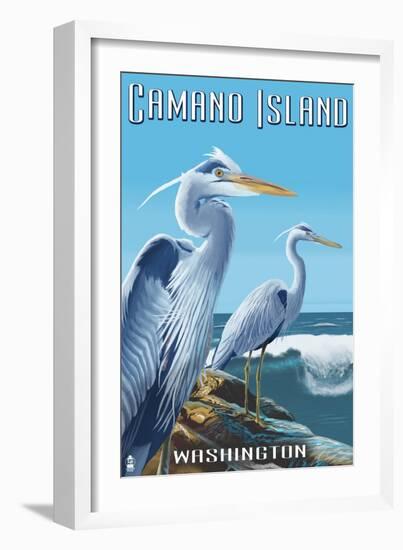 Camano Island, Washington - Blue Heron-Lantern Press-Framed Art Print