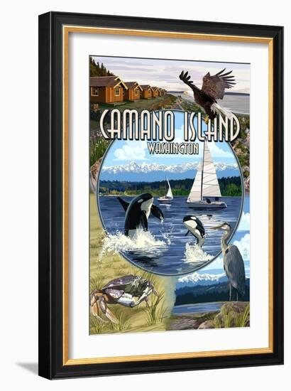 Camano Island, Washington - Montage-Lantern Press-Framed Art Print