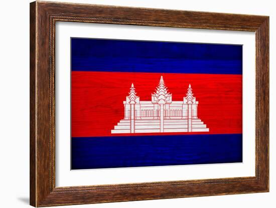 Cambodia Flag Design with Wood Patterning - Flags of the World Series-Philippe Hugonnard-Framed Art Print